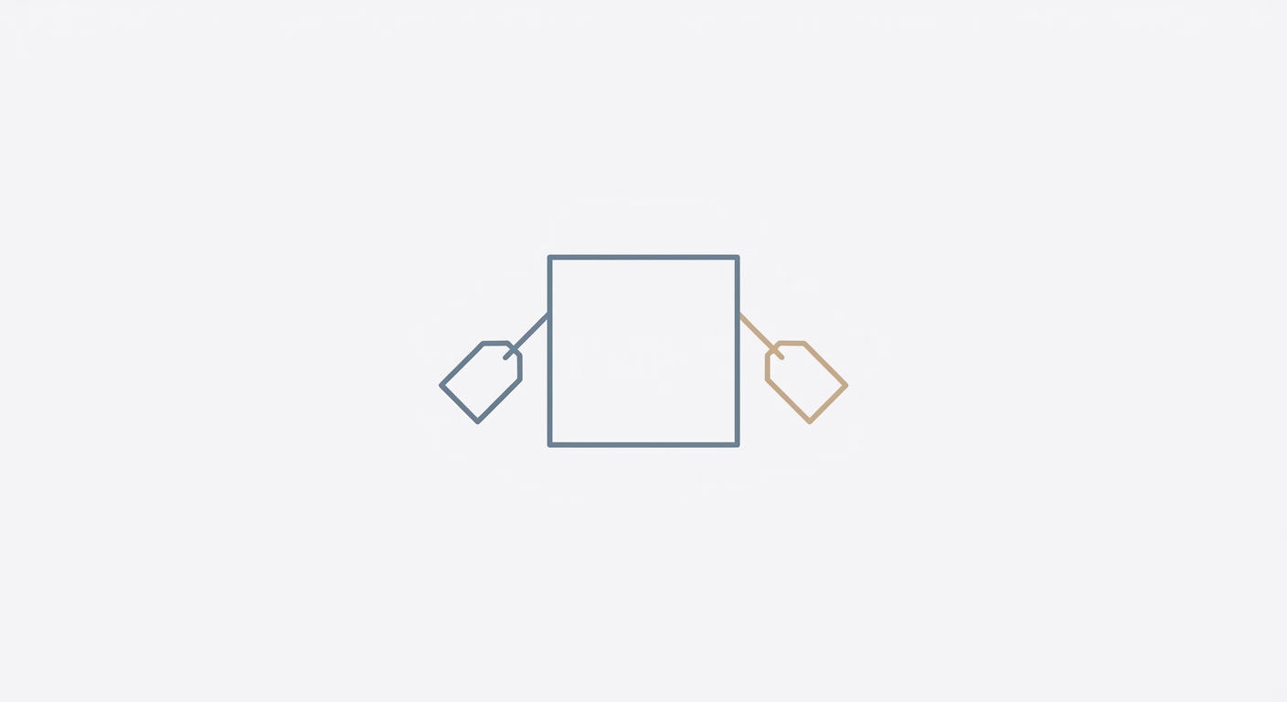 Illustration of one box with two identical tags attached, one on each side