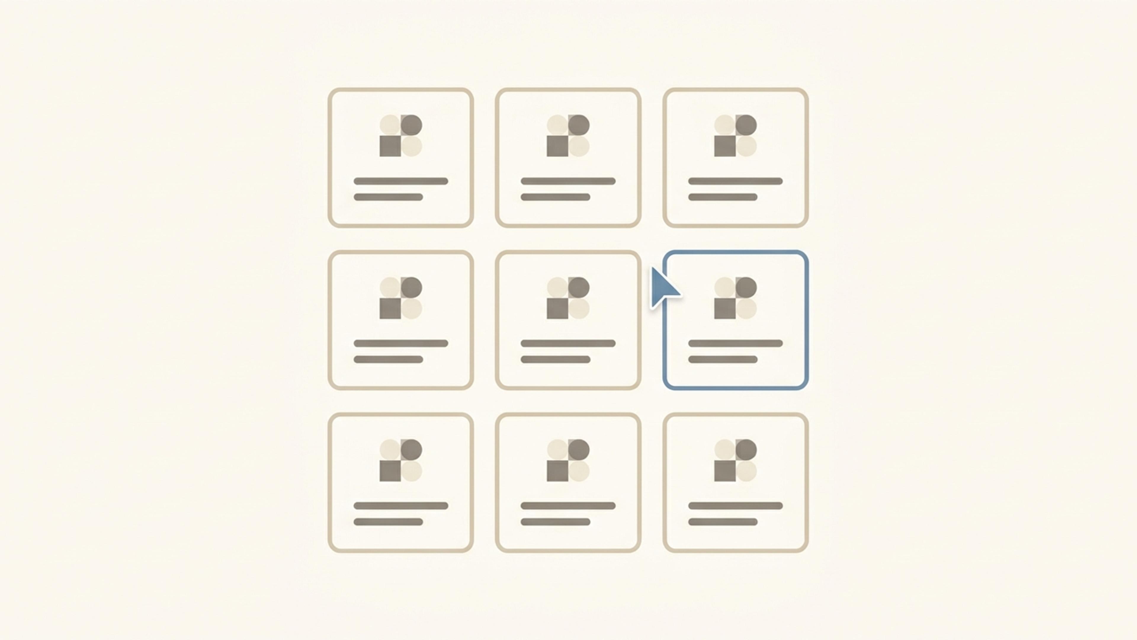 Illustration of a grid of product tiles with one tile selected