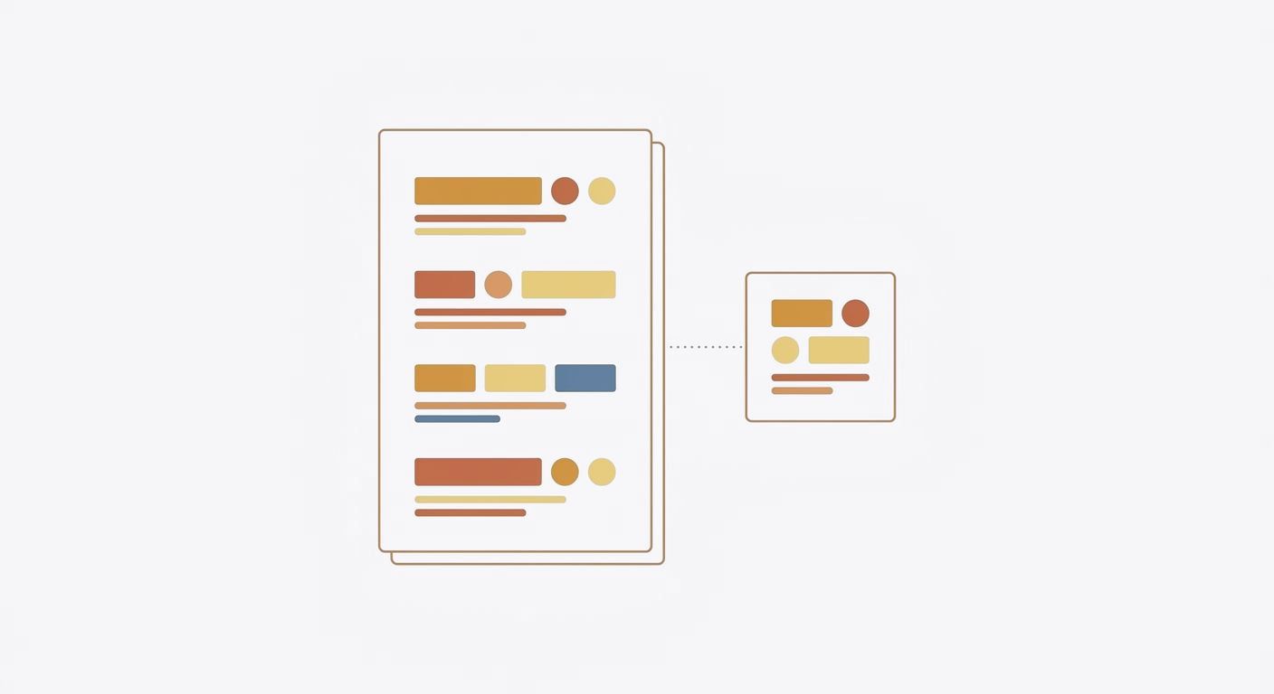 Illustration of a ranked list card linked to a single product card