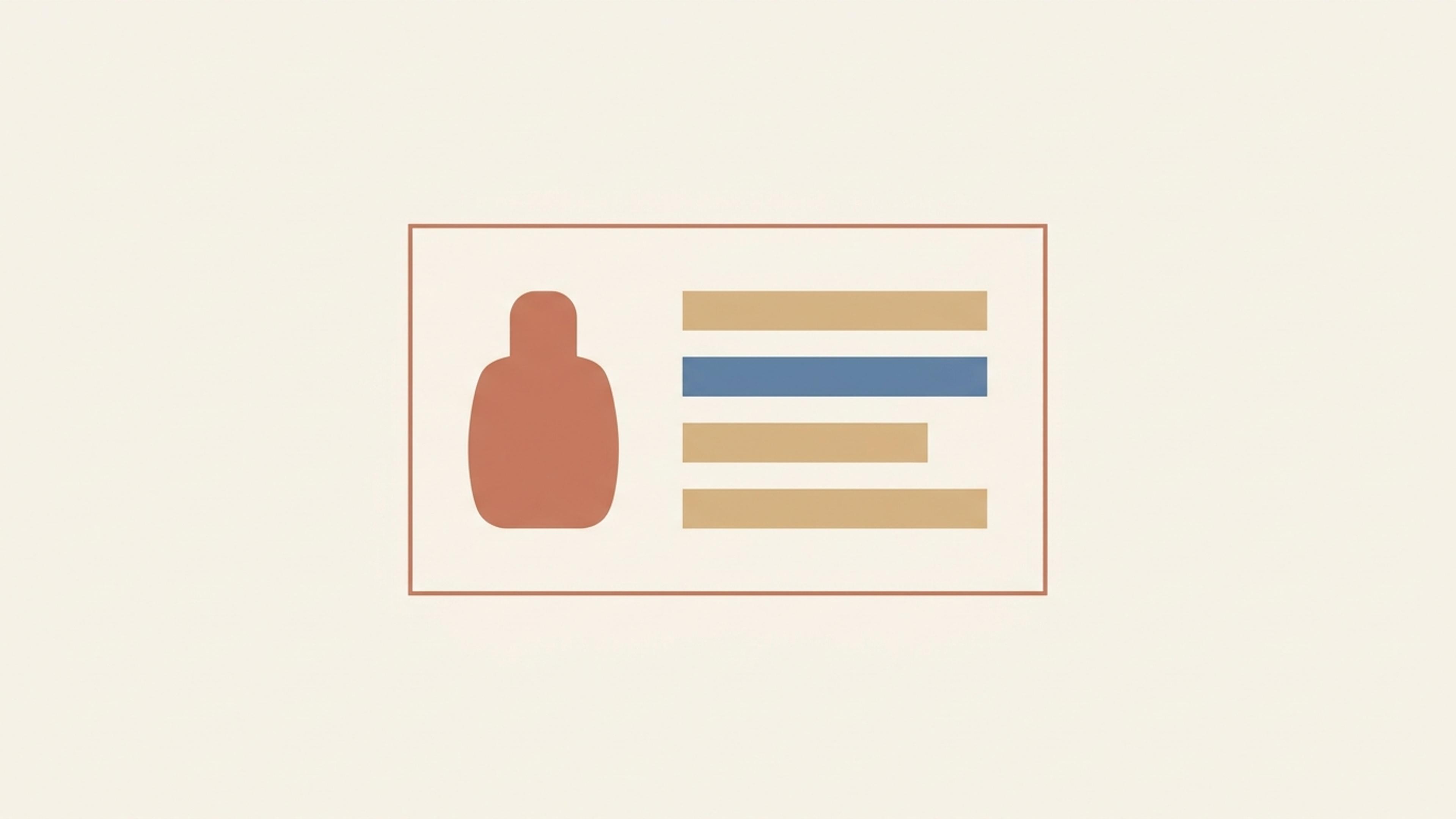 Illustration of a product information card with rows of data beside a product shape