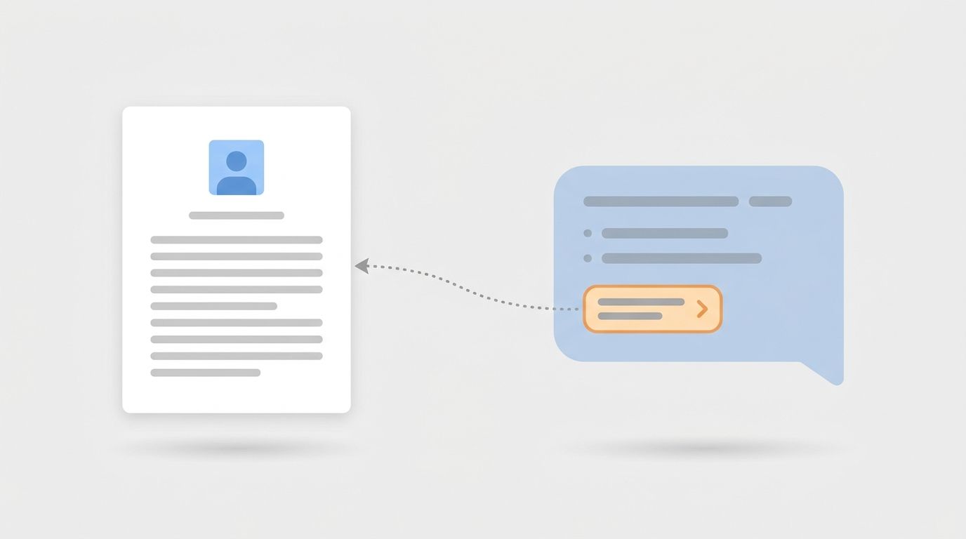 A long article card next to an AI chat answer whose source link points back to the article.