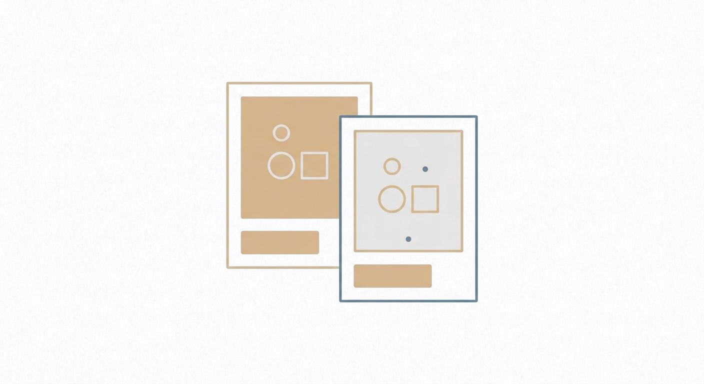 Illustration of two similar product cards side by side, one lifted forward as if chosen