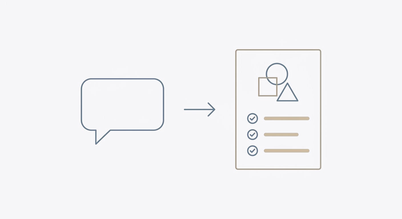 Illustration of a chat bubble with an arrow leading to a product page card