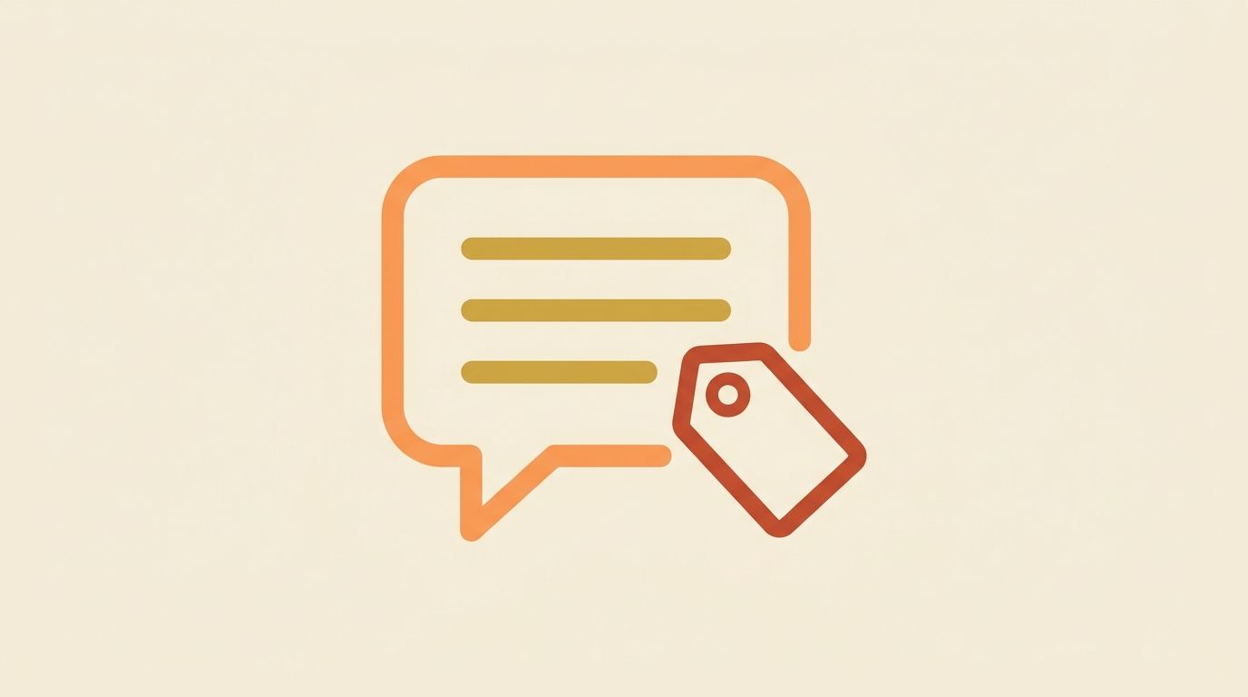 Flat illustration of a chat bubble with a product tag, like an AI answer recommending a product