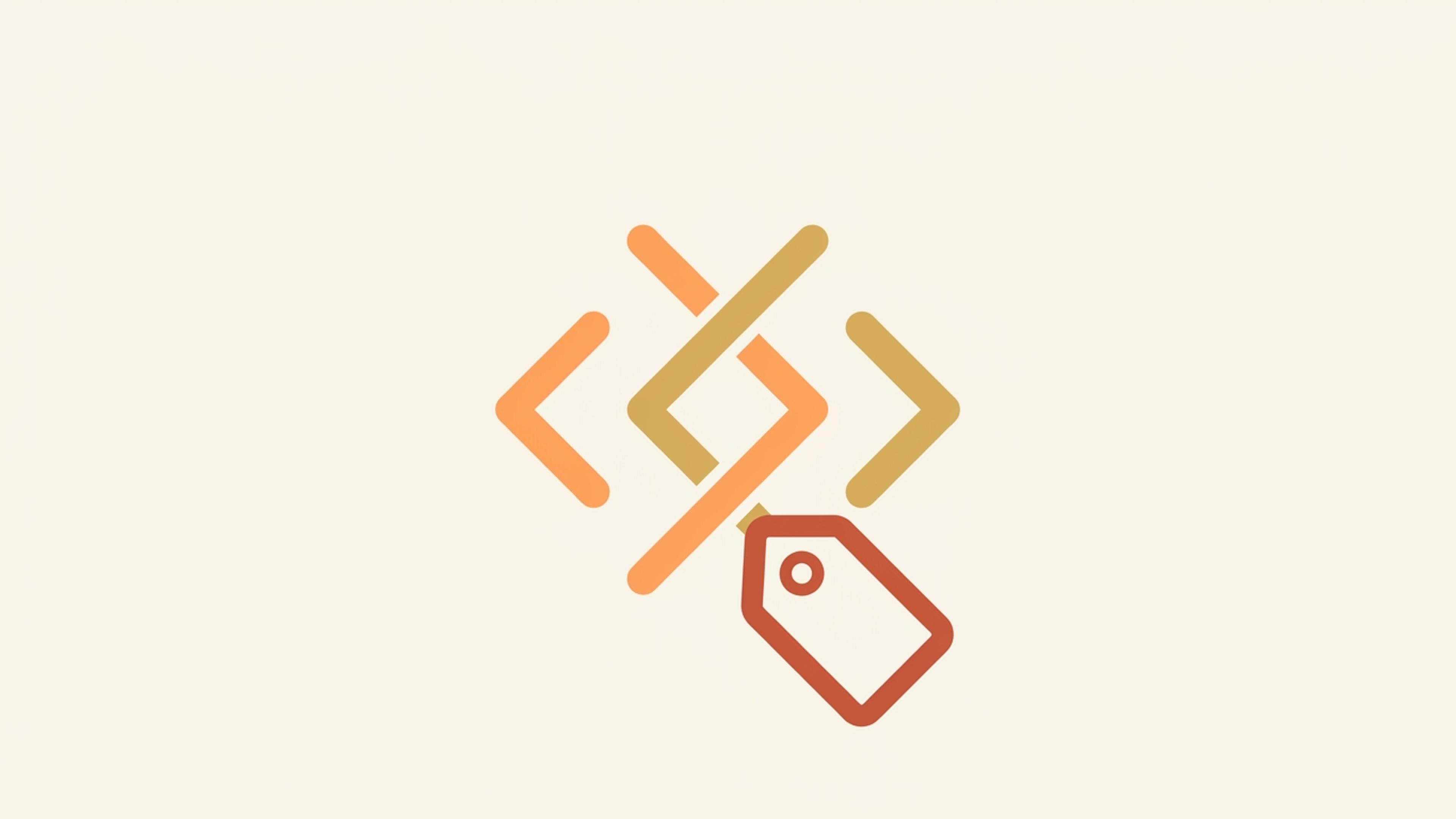 Flat illustration of code brackets and a tag icon