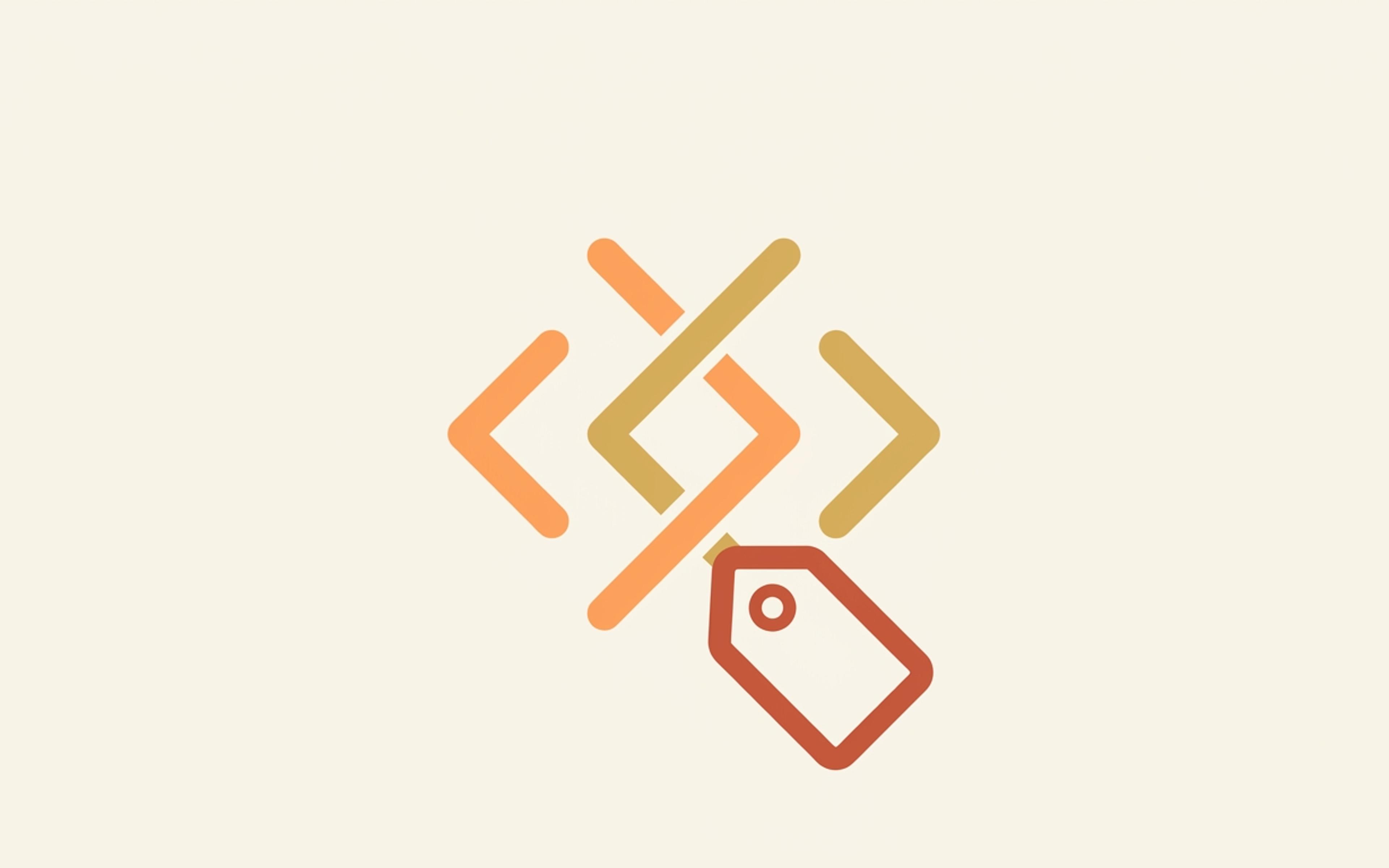 Flat illustration of code brackets and a tag icon
