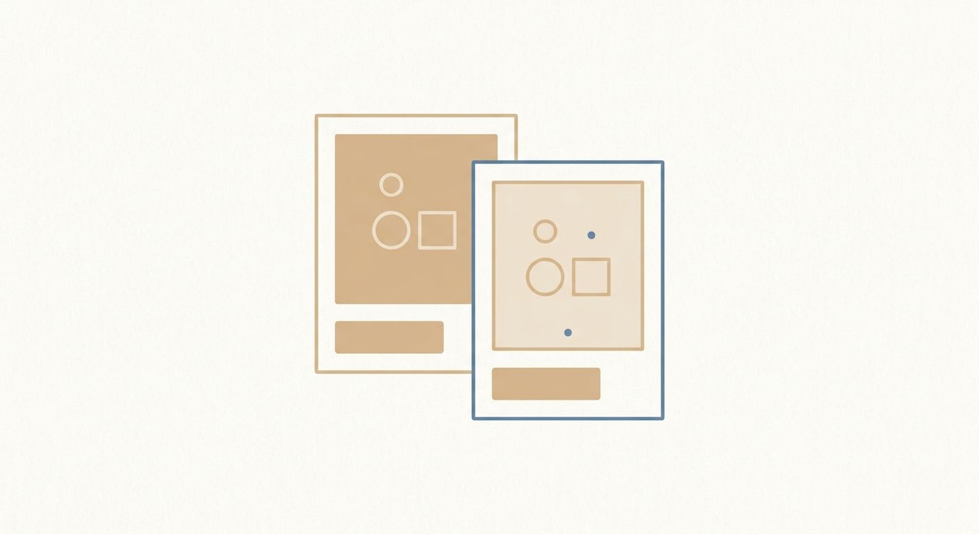 Illustration of two similar product cards side by side, one lifted forward as if chosen