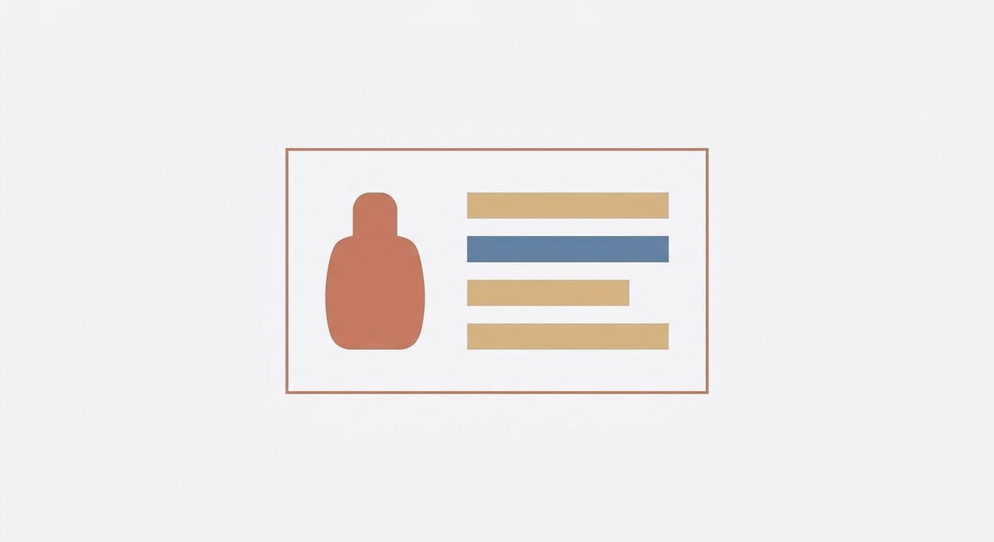Illustration of a product information card with rows of data beside a product shape