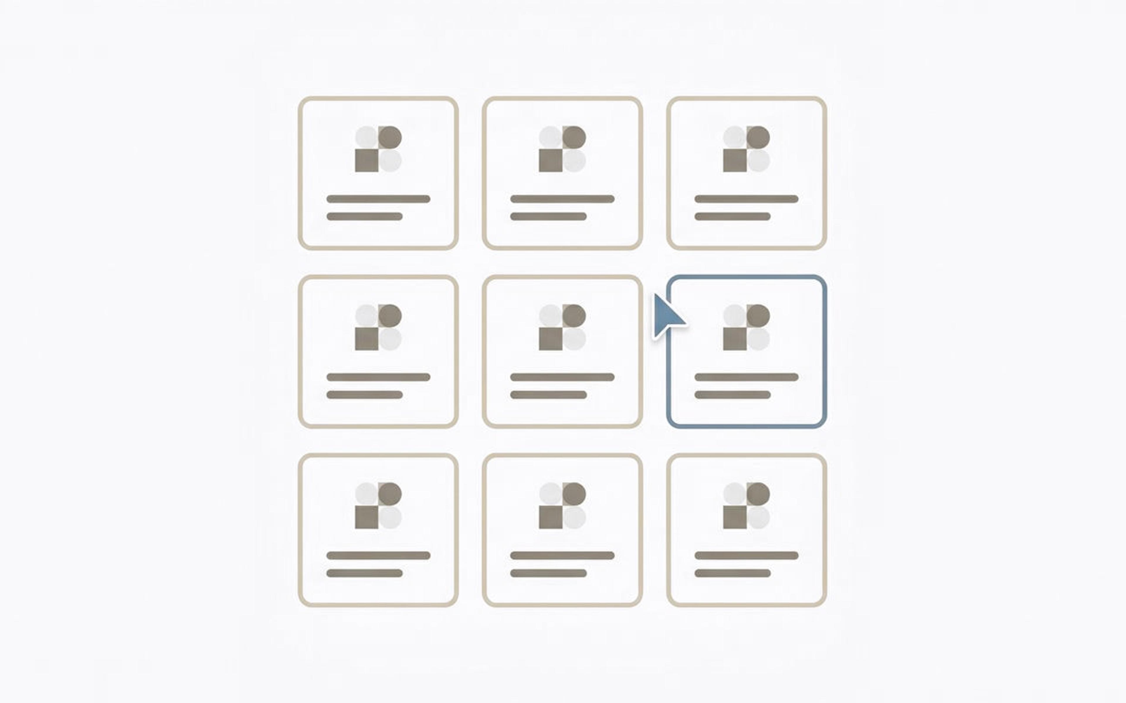 Illustration of a grid of product tiles with one tile selected