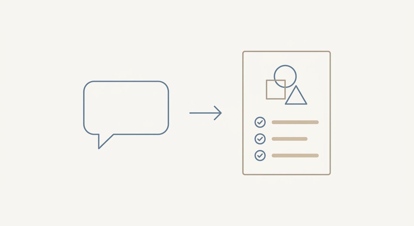Illustration of a chat bubble with an arrow leading to a product page card