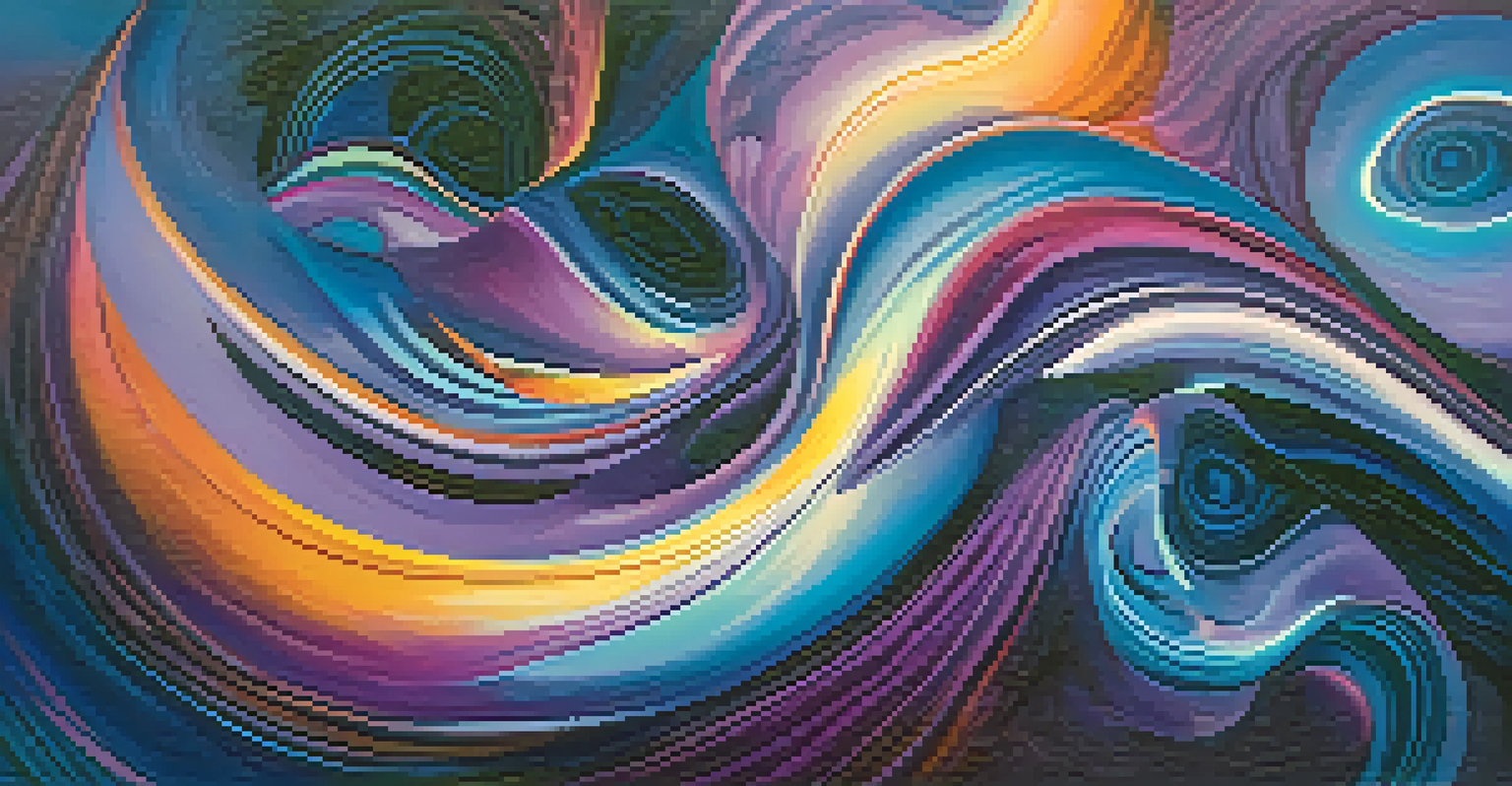 An abstract image depicting the psychedelic experience of 5-MeO-DMT with swirling colors and shapes in deep blues and purples.