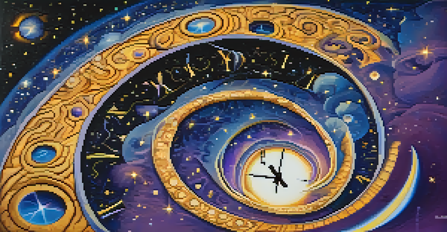 An abstract spiral clock against a cosmic background, symbolizing the fluidity of time.