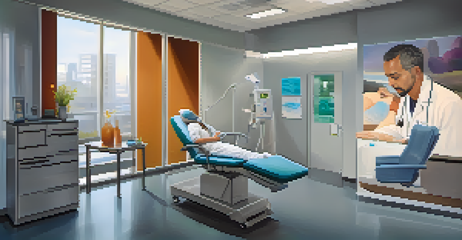 A healthcare professional administers ketamine treatment in a calming clinical setting with soft lighting and comfortable furnishings.