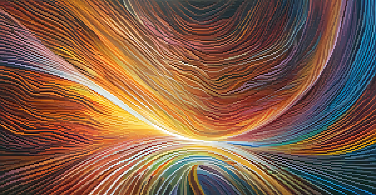 An abstract depiction of sound and light interaction, with swirling colors and visual waves creating an ethereal ambiance.