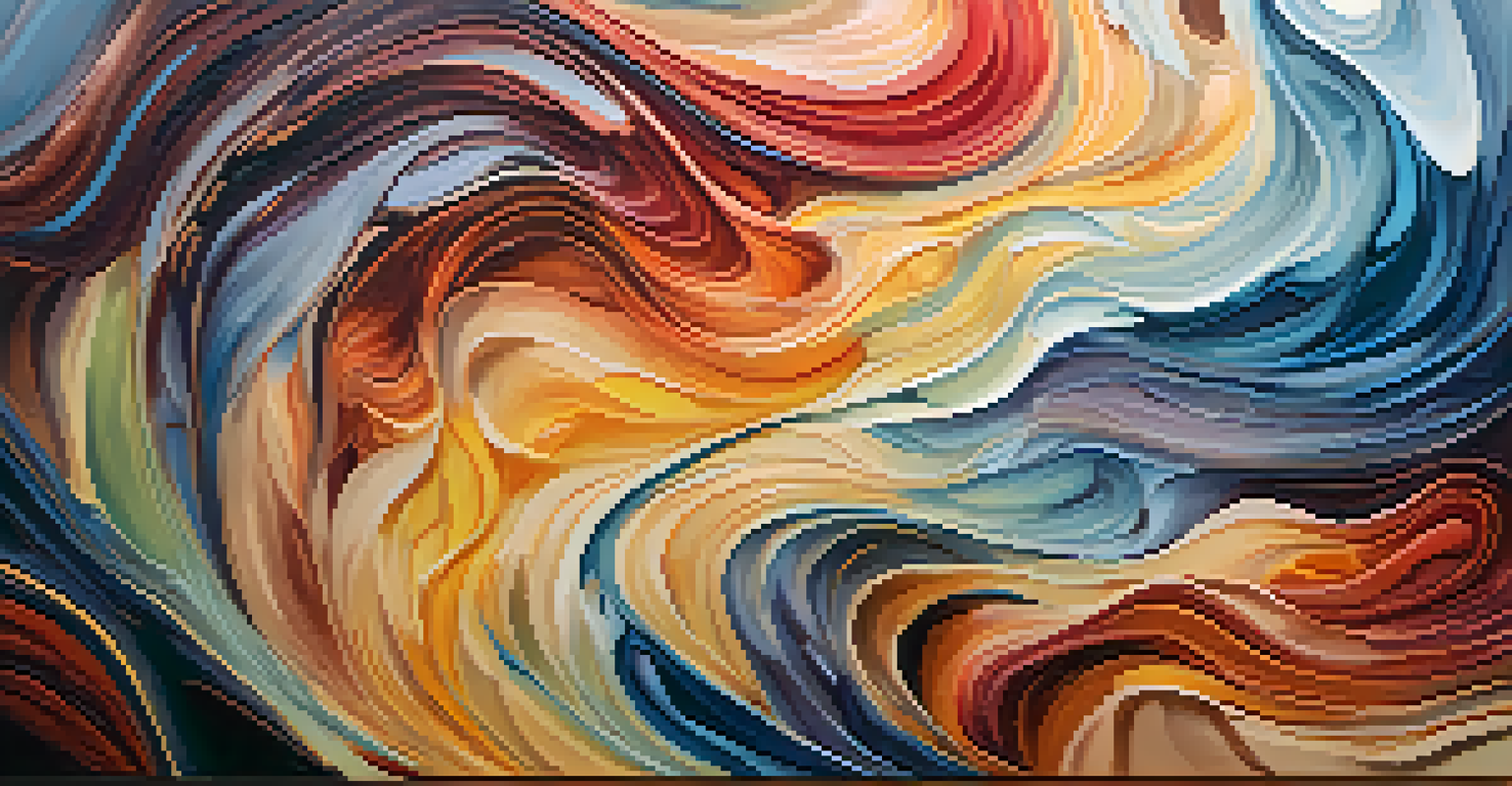 An abstract image illustrating a journey of self-discovery with swirling colors and shapes symbolizing emotions and insights.