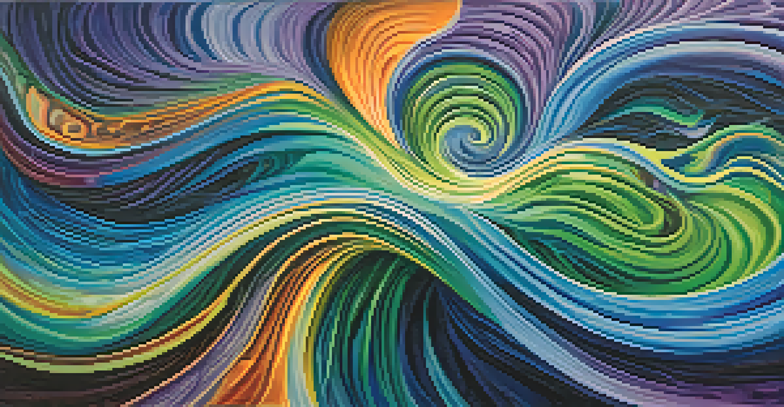 An abstract image depicting colorful waves representing the flow of breath, with soothing shades of blue, green, and purple.