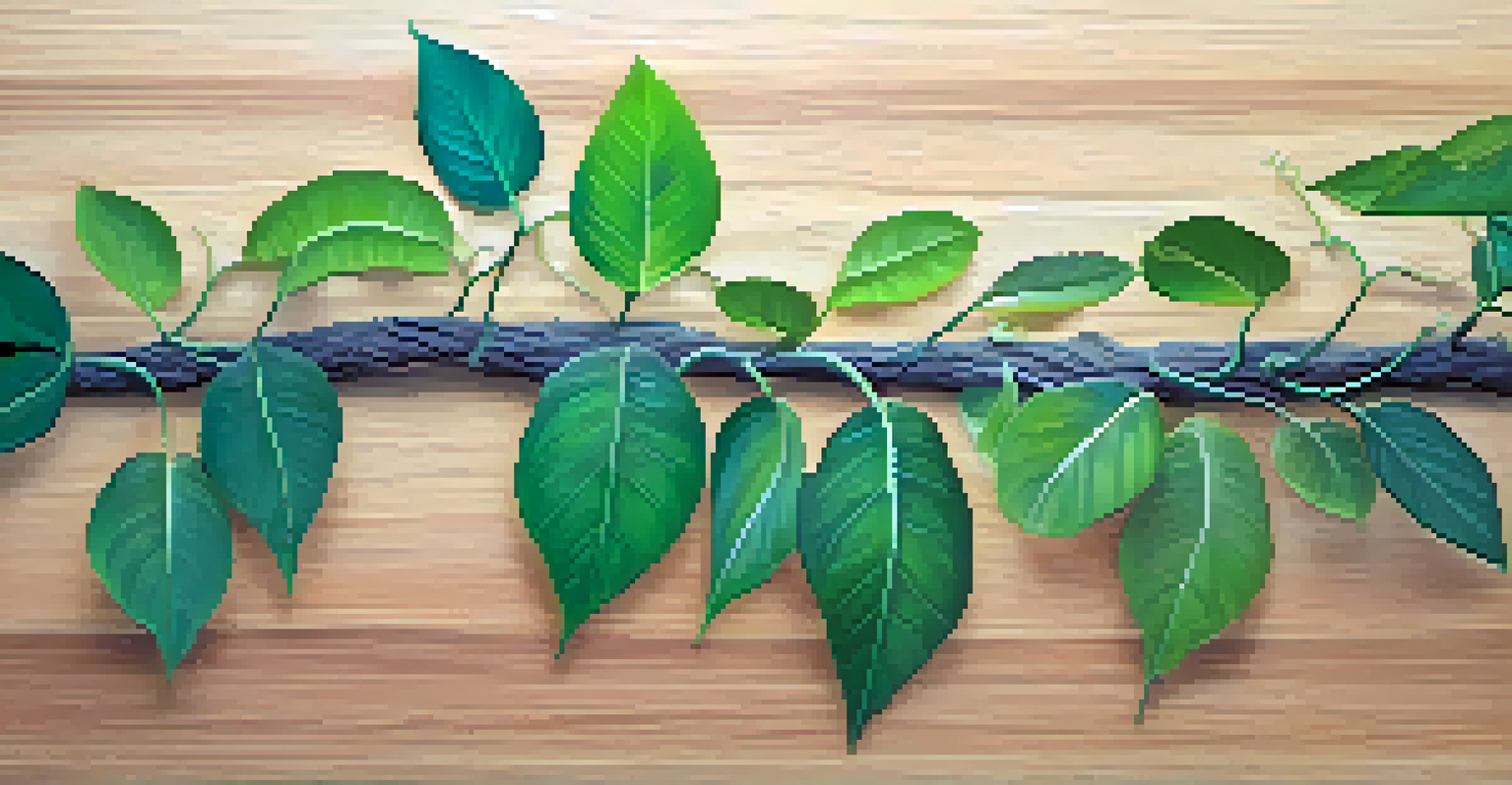 Close-up of Ayahuasca's main ingredients, the Banisteriopsis caapi vine and Psychotria viridis leaf, showcasing their textures.