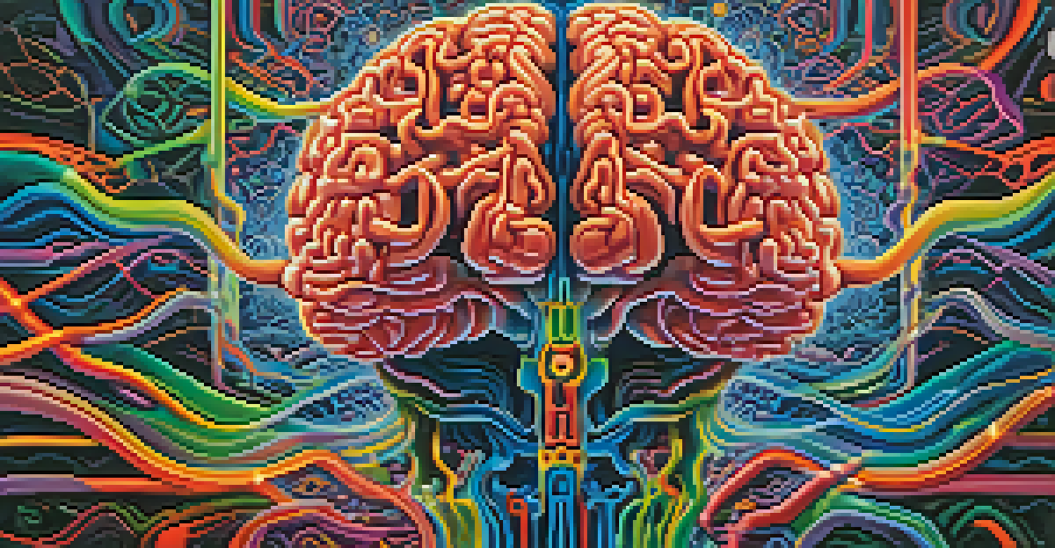 An abstract depiction of a brain with highlighted neural connections, representing the effects of ayahuasca.