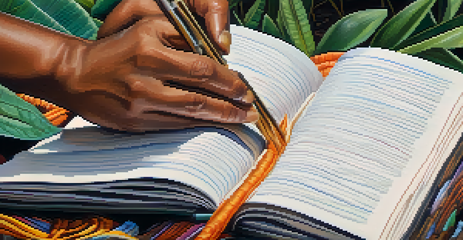 A person reflecting with a journal after an Ayahuasca ceremony, surrounded by a soft natural background.