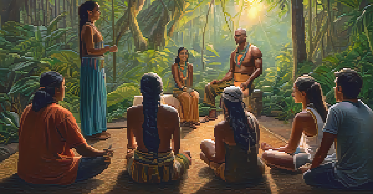 A facilitator guiding participants in an Ayahuasca ceremony, showing emotions and support among the group.
