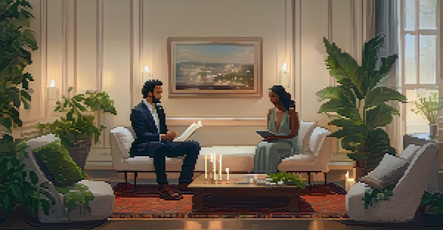 A warm indoor space for post-ceremony integration with participants sharing experiences, surrounded by soft lighting and nurturing decor.