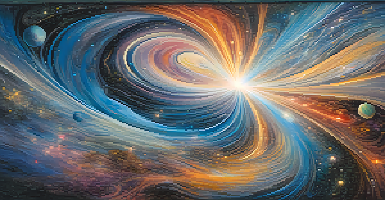 An abstract cosmic landscape illustrating the concept of ego dissolution, featuring swirling colors, stars, and ethereal figures symbolizing interconnectedness.