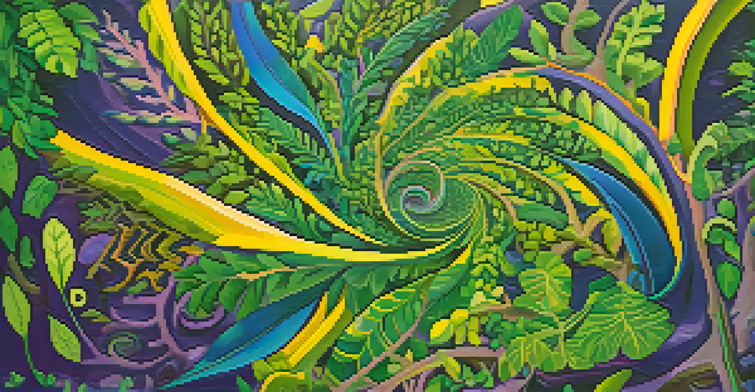 An abstract representation of an Ayahuasca journey with vibrant swirling colors and patterns, symbolizing self-discovery.
