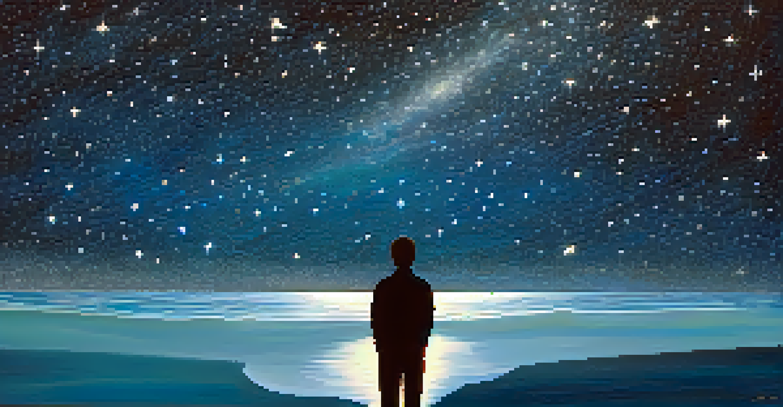 A silhouette fading into an ocean under a starry sky, symbolizing ego dissolution.