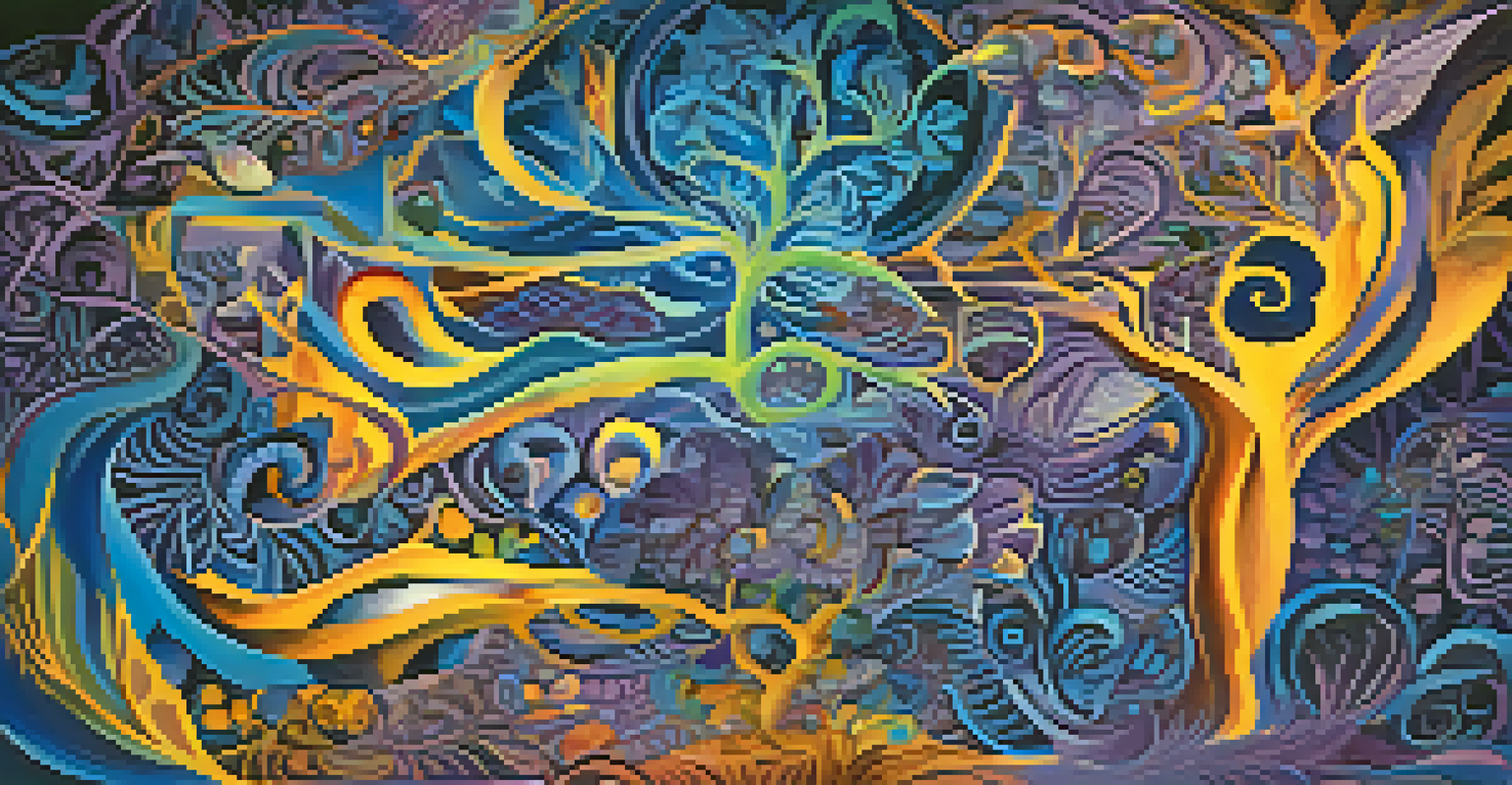 An abstract representation of a spiritual journey with swirling colors and shapes, symbolizing exploration and transformation.