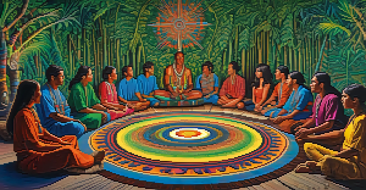 A split image showing a spiritual Ayahuasca ceremony on one side and a clinical Ketamine treatment on the other, with contrasting colors.