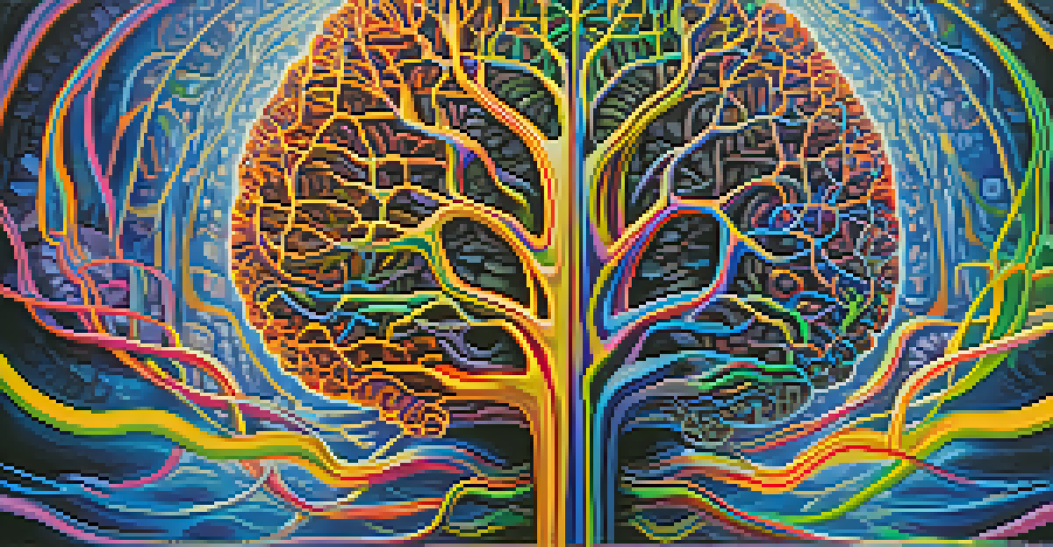 A colorful artistic depiction of the brain and neural pathways, representing the effects of Ayahuasca on consciousness.