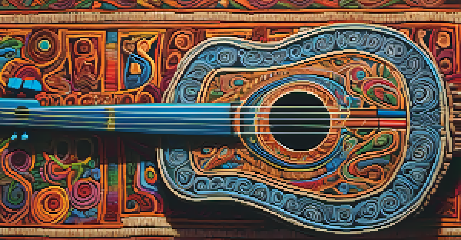A close-up of a ceremonial instrument with intricate carvings, resting on a woven mat, illuminated by soft natural light in the Amazon rainforest.