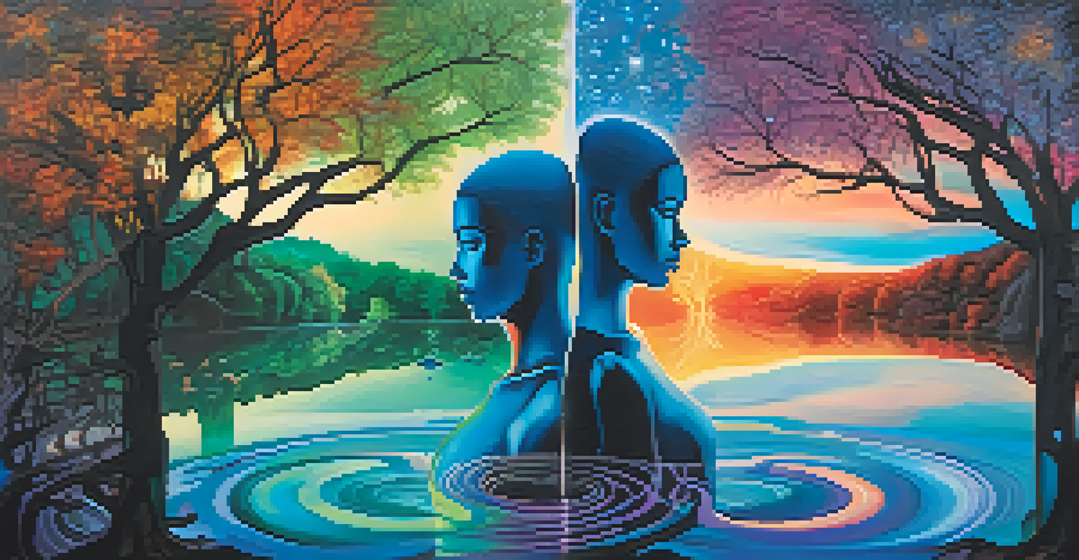 An abstract image of interconnected human silhouettes and nature, symbolizing non-duality.