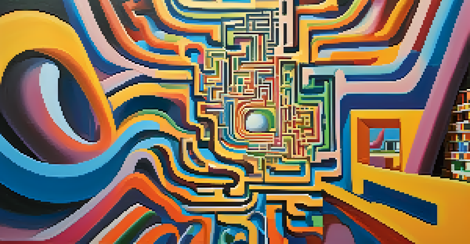 An abstract image depicting the contrast between logic and intuition, with a maze on one side and a colorful, dreamlike landscape on the other.