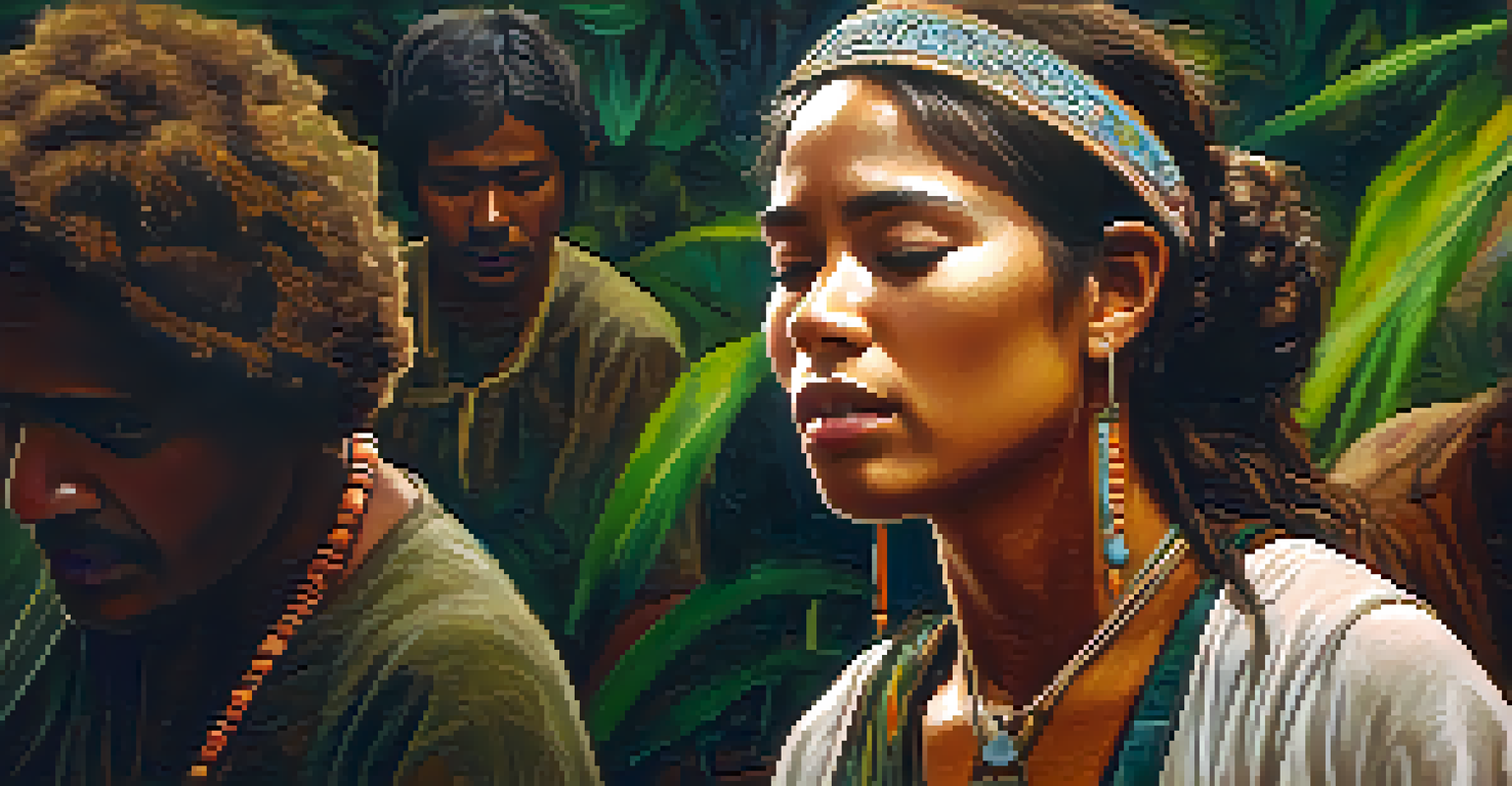 A close-up of a participant in an Ayahuasca ceremony, showing emotional release with tears, set in a warm, supportive atmosphere.