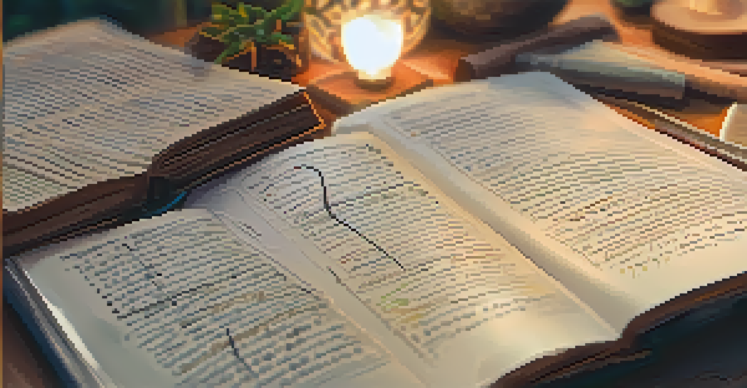 A close-up of an open journal with handwritten notes and sketches, set in a cozy space with warm lighting.