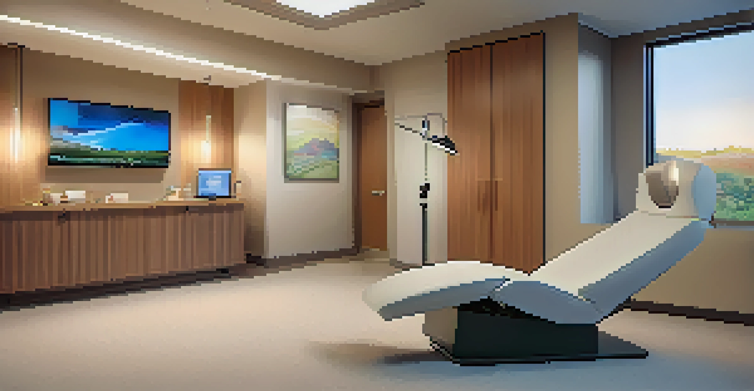 A modern and inviting clinical room for Ketamine therapy with a recliner, calming art, and an infusion kit on a small table.