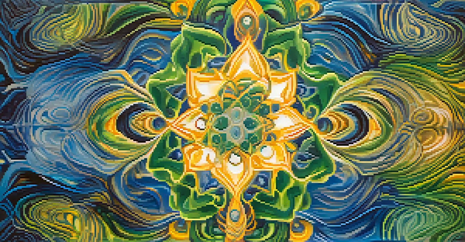 An abstract representation of emotions during an Ayahuasca experience, with swirling colors symbolizing fear and transformation.