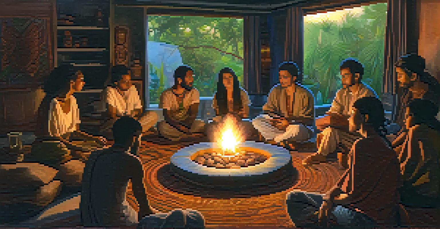 Participants discussing their experiences in a cozy setting after an Ayahuasca ceremony.