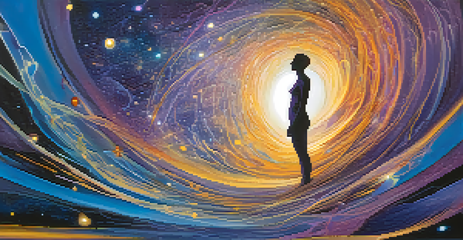 An abstract image depicting a human silhouette surrounded by swirling colors representing ego dissolution.