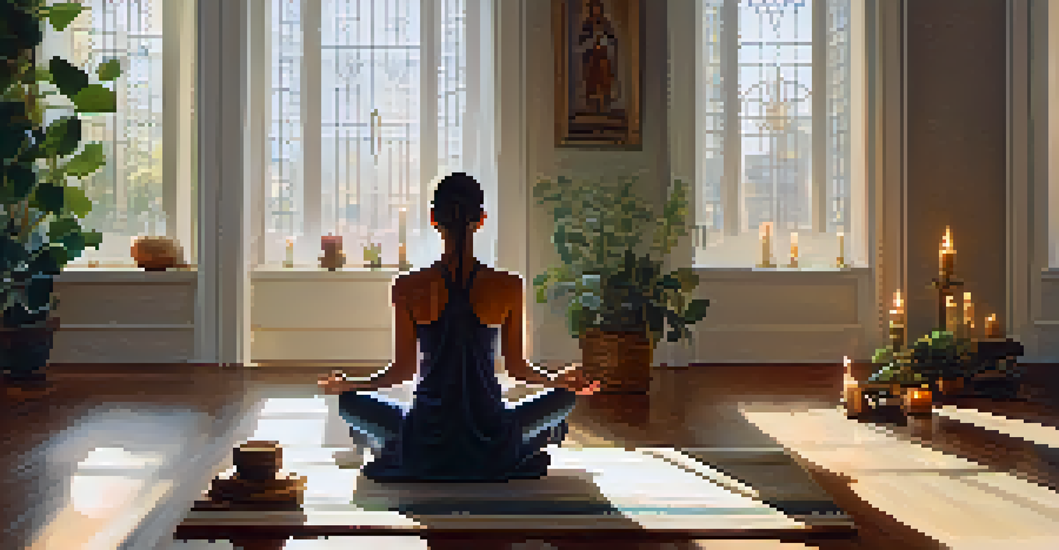Close-up of a person practicing breathwork in a peaceful indoor setting with natural light, seated cross-legged with a serene expression.