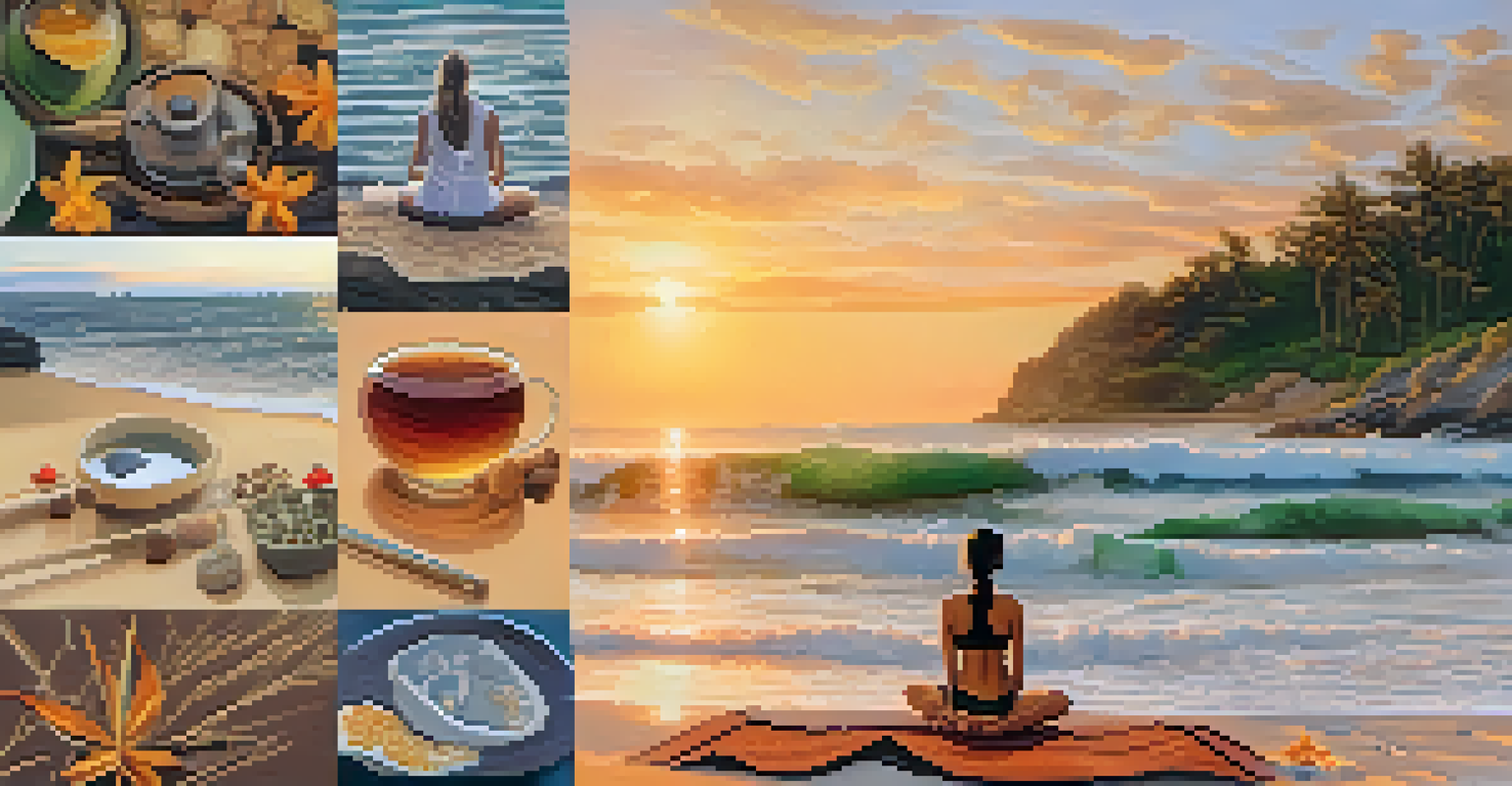 A collage showcasing holistic healing practices, including yoga, acupuncture, and herbal tea.