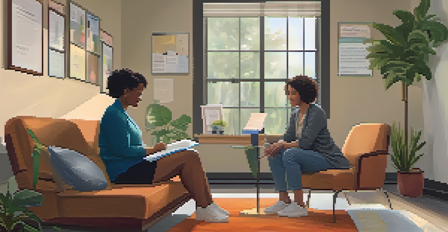 A therapist and client engaged in a Cognitive Behavioral Therapy session in a cozy indoor setting.