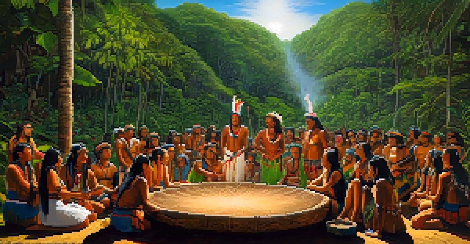 A split scene illustrating ayahuasca and peyote ceremonies in their respective cultural settings.