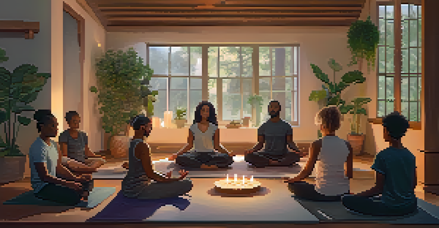 A diverse group practicing breathwork together in a cozy indoor space.