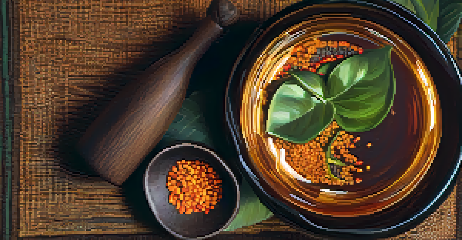 A close-up view of a glass of ayahuasca brew on a woven mat, surrounded by natural elements.