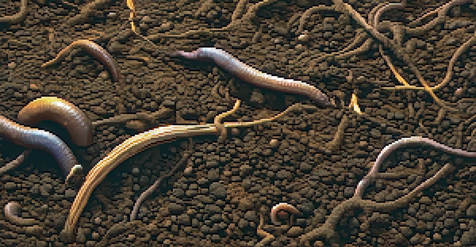 Close-up of rich, healthy soil with roots from ayahuasca plants and visible microorganisms.