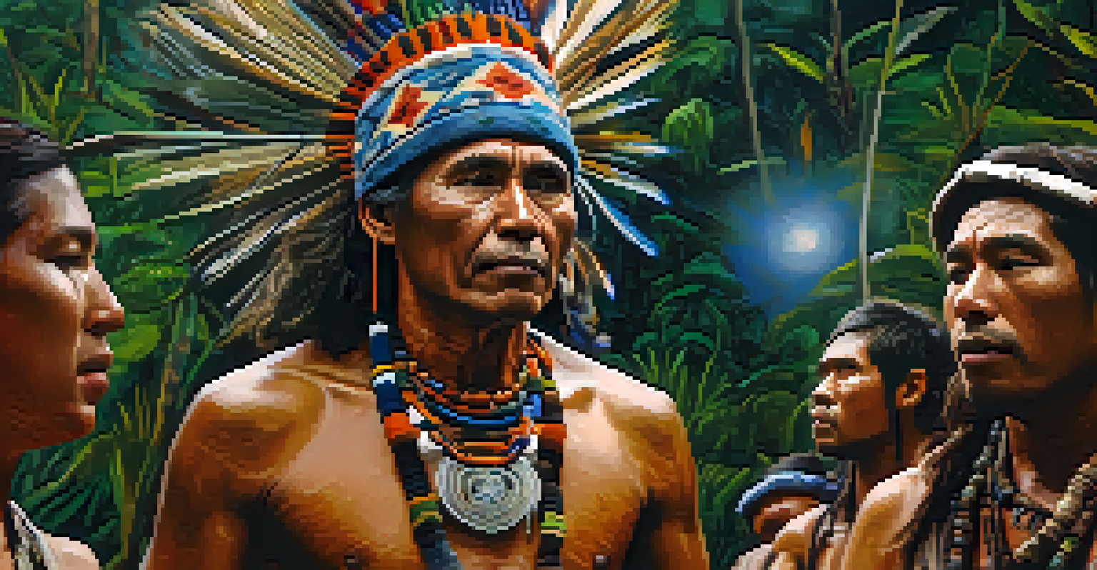 A shaman singing during an Ayahuasca ceremony, surrounded by participants showing deep emotions.