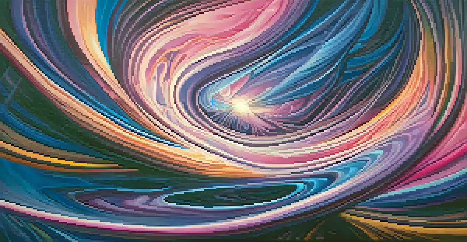 An abstract representation of an ayahuasca experience, with swirling colors symbolizing transformation and healing.