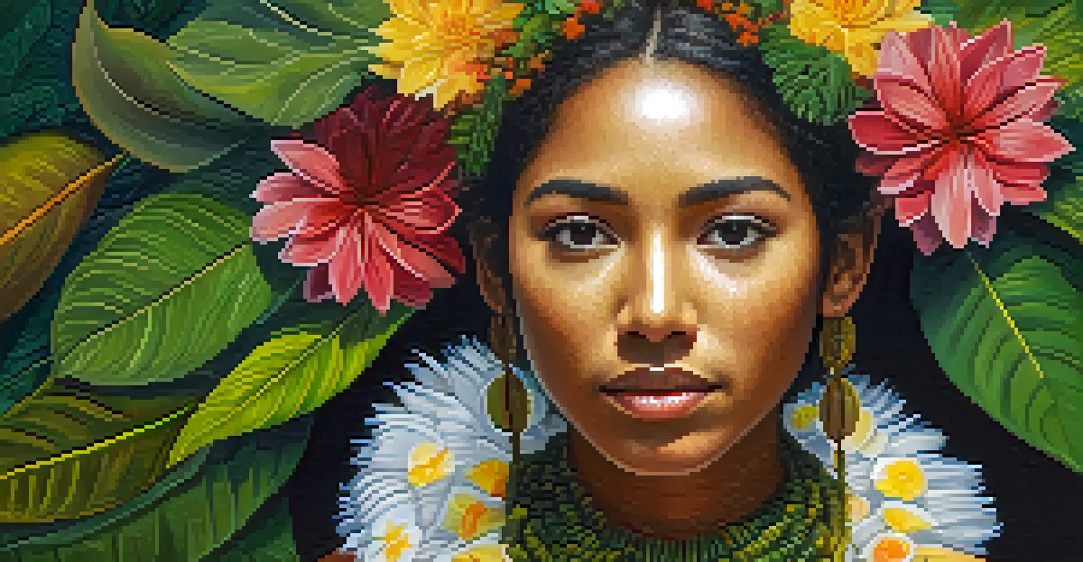 A close-up of an Ayahuasca ceremony participant with a serene expression, surrounded by nature and soft lighting.